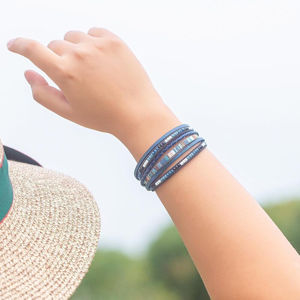 Stackable Faux Leather Bracelet with Magnetic Closure - Gift-Ready Boho Jewelry - Picture 3 of 7